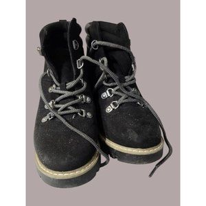 Sonoma Black Suede Womens Wedge Ankle Boots With Lug Sole & Lace-Up Closure